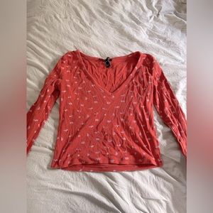 Forever 21 Juniors Orange Floral Visit Long Sleeve Crop Top Size Small